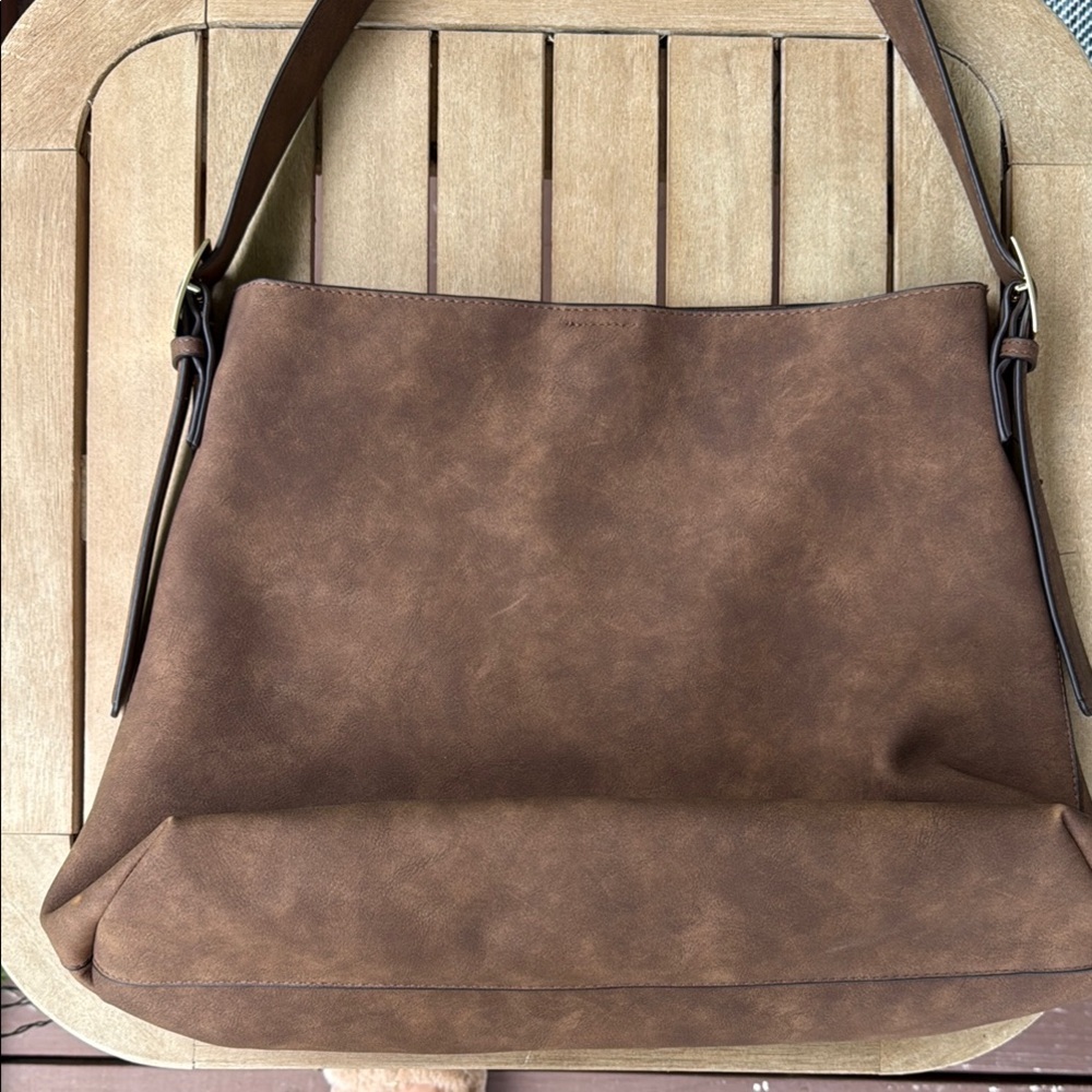 Brown Faux Leather Shoulder Bag
